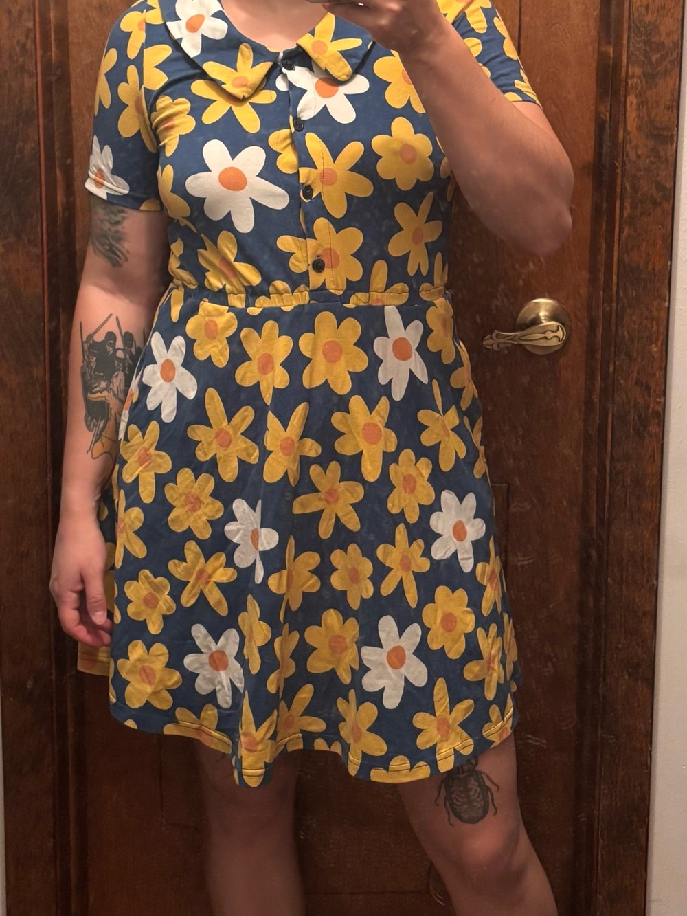 Modcloth Navy Dress with Yellow and White Daisy Print
